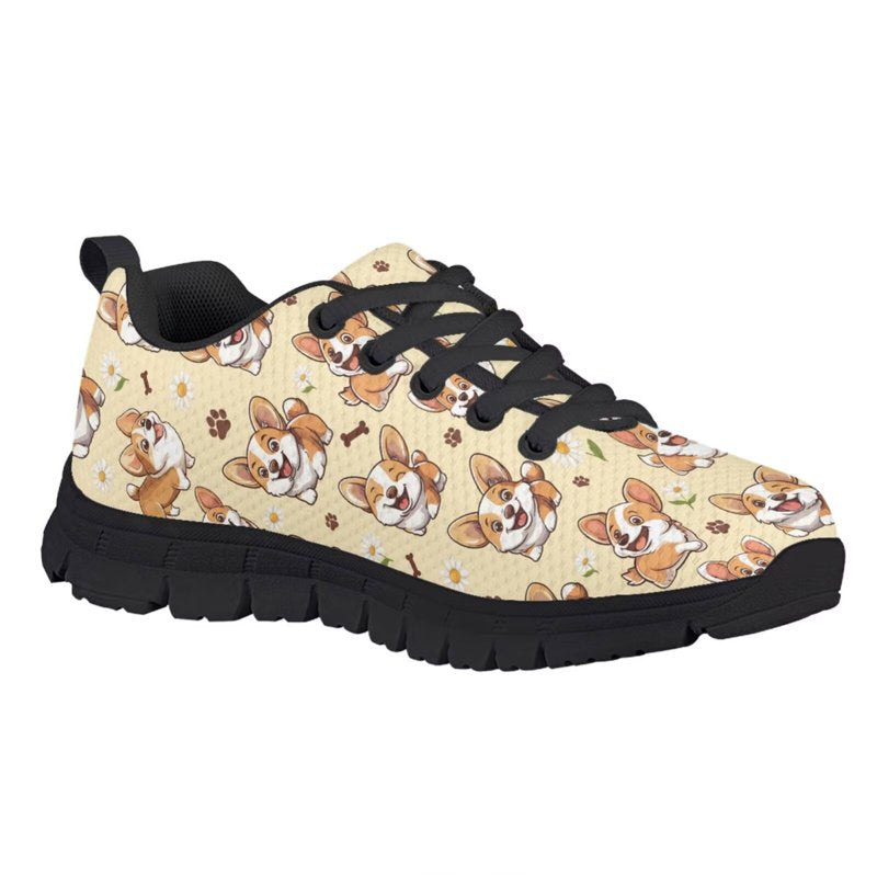 Kids Casual Sneakers with Corgi Print - Lightweight Boys Girls Running Shoes
