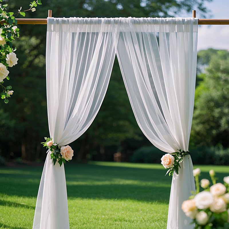 White Sheer Curtain Valance 216 Inches Long - Extra Wide Drapes for Wedding Backdrop & Home Decor