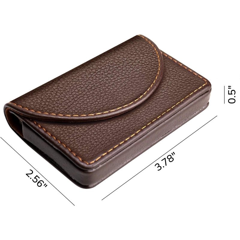 Minimalist Leather Business Card Holder with Magnetic Closure - Slim Pocket Card Case for Men and Women