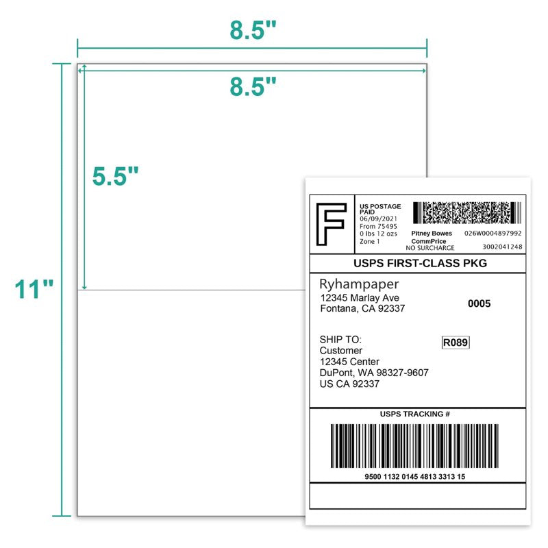 4000 Shipping Labels 8.5 x 5.5 Half Sheet Waterproof Adhesive for Laser & Inkjet Printers