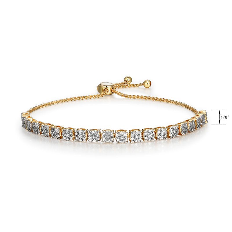 Silver Plated Gold Tone Bolo Bracelet with Diamond Accent - 9 Inch