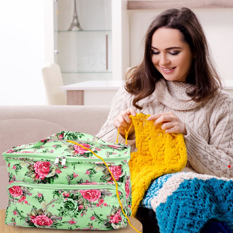 Large Yarn Storage Tote Bag for Knitting and Crocheting - Portable Organizer with Pockets