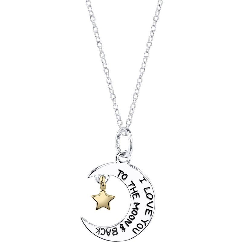 Sterling Silver Two-Tone 'I Love You To Moon' Necklace - 18 Inch Chain