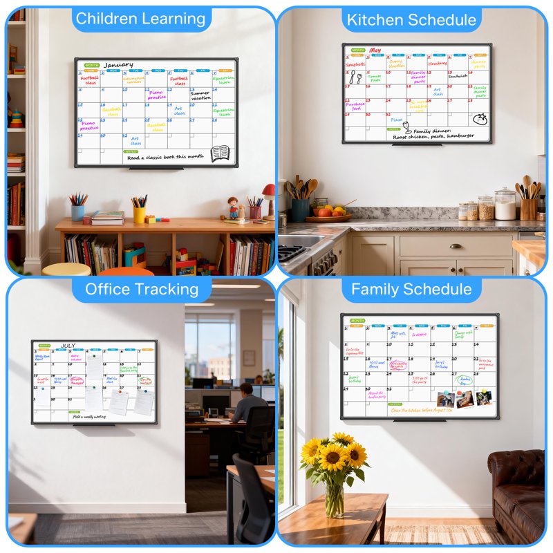 Magnetic Dry Erase Calendar Whiteboard Wall Planner 35x23 Inches with Tray