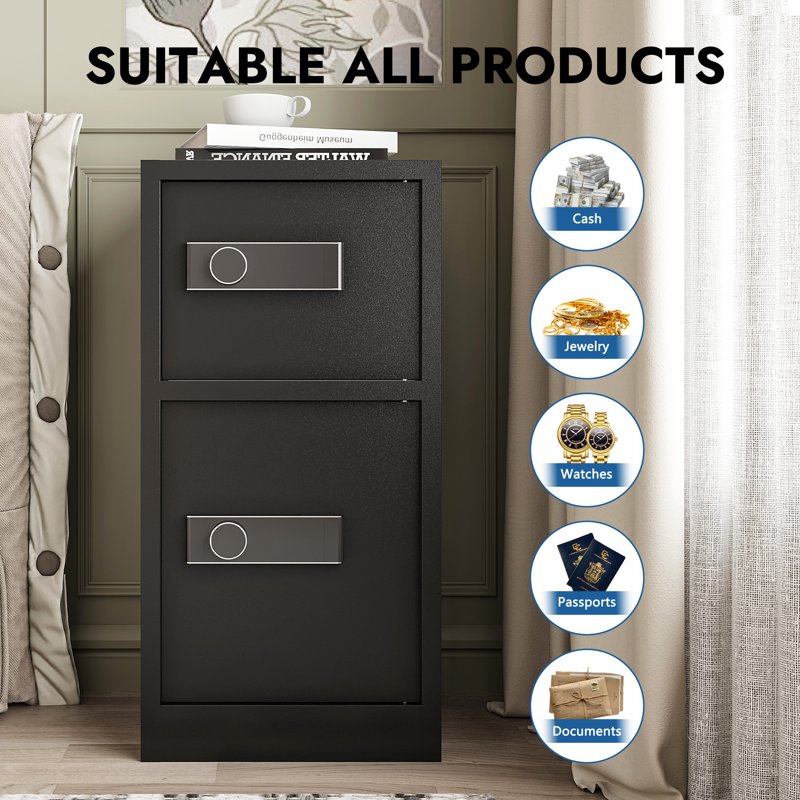 Heavy Duty Dual Door Safe with Hidden Lock Box and Fireproof Bag - Home & Office Security