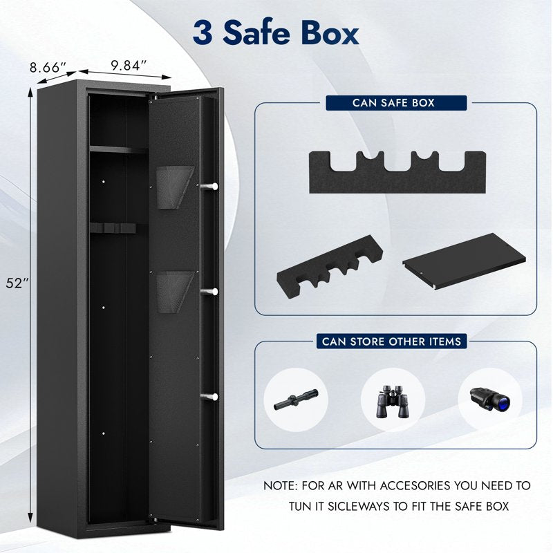 2-3 Gun Safe Cabinet with Digital Lock and Removable Shelf - Cold Rolled Steel Rifle Storage
