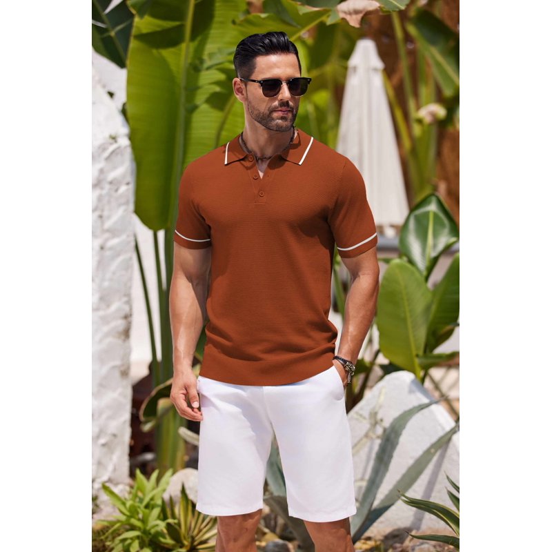 Men's Knit Polo Shirts Casual Short Sleeve Collared Summer Polo