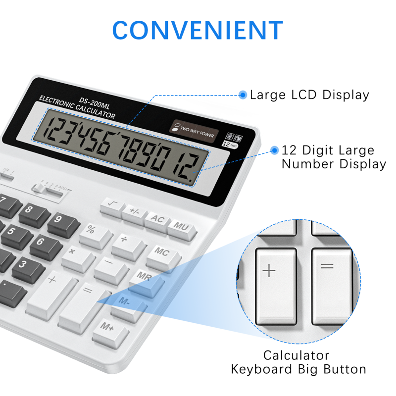 Desktop Calculator with Large LCD Display Dual Power & Big Buttons for School Office Home