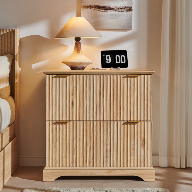 Lateral Filing Cabinet with Charging Station - Modern Fluted Wood Office Storage