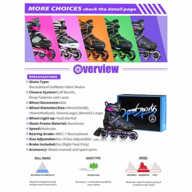 Kids Inline Skates with Light-Up Wheels Adjustable for Girls & Boys - Purple, Medium
