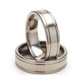 7mm Flat Titanium Ring with Grooved Edges - Durable Wedding Band