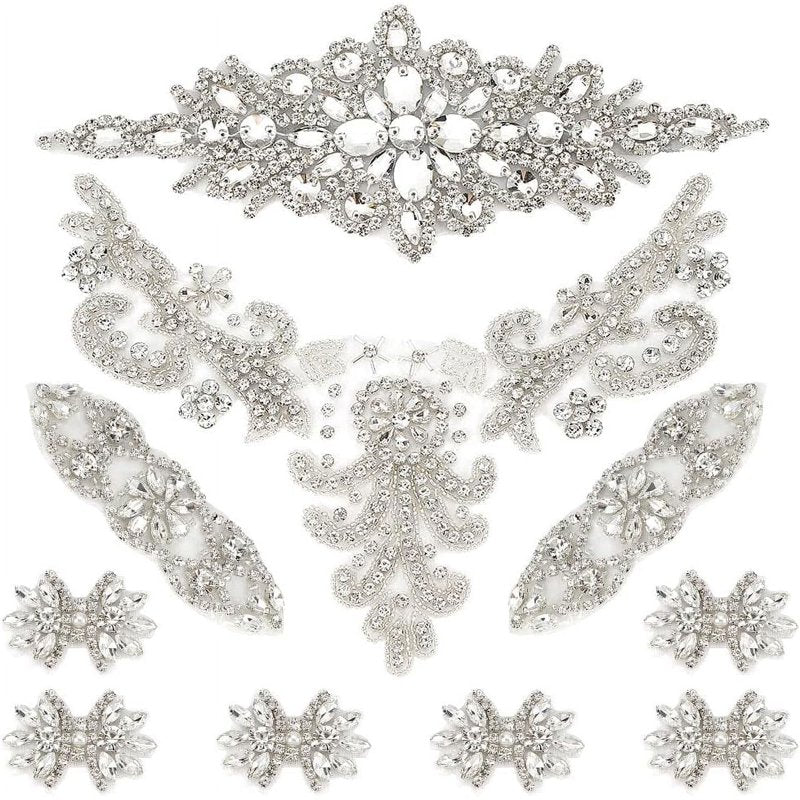 8-Piece Crystal Rhinestone Appliques for Wedding Dress Belt & Garment Decoration