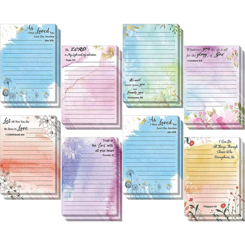 Christian Notepads 8 Pack Inspirational Floral Design Sticky Notes Religious Quotes 4x5.5 Inch