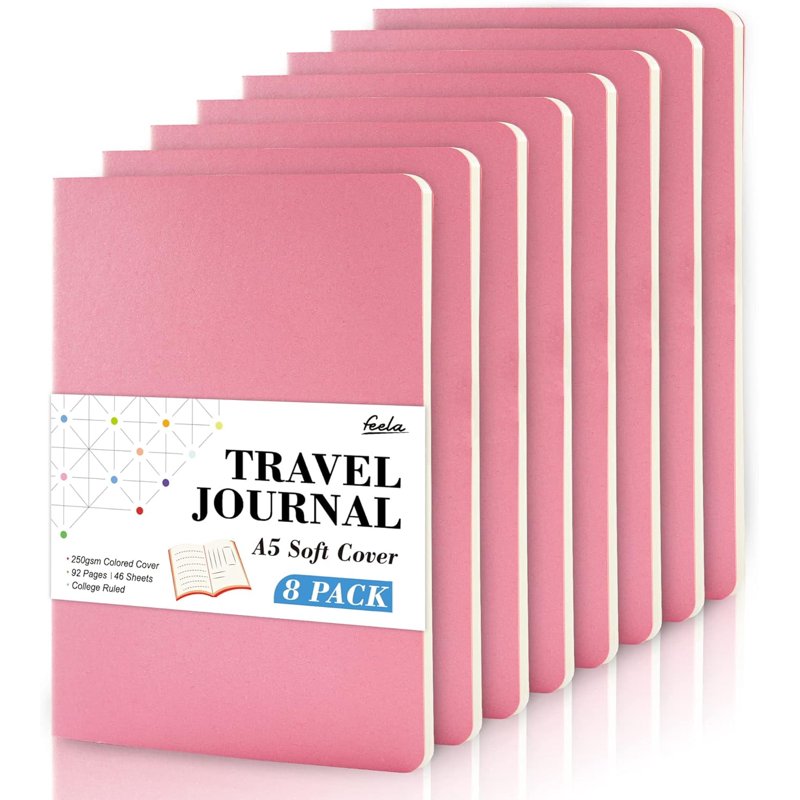 Bulk Soft Cover A5 Notebooks - 8 Pack College Ruled Travel & Business Journals