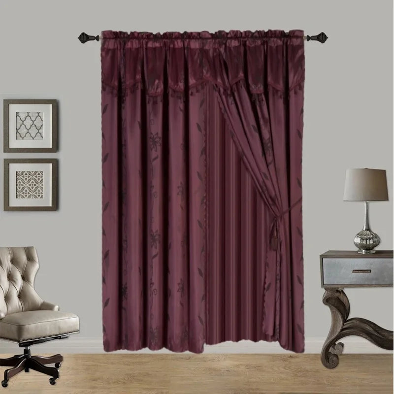 8-Piece Complete Curtain Set with Valances and Tassels - Privacy Sheer Panels Burgundy