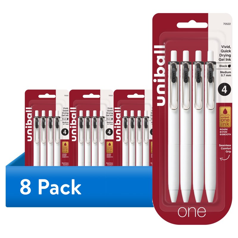 Gel Pens Set - 8 Pack Medium Point 0.7mm Black Ink Retractable Writing Tools