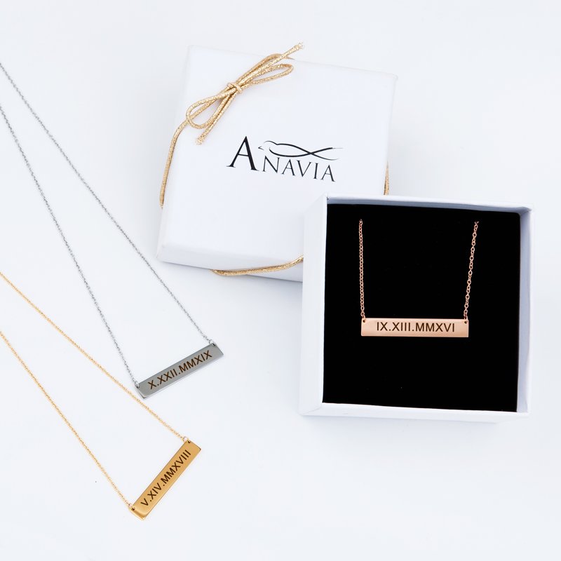 Personalized Gold & Silver Name Necklace with Roman Numerals Custom Gift for Mom