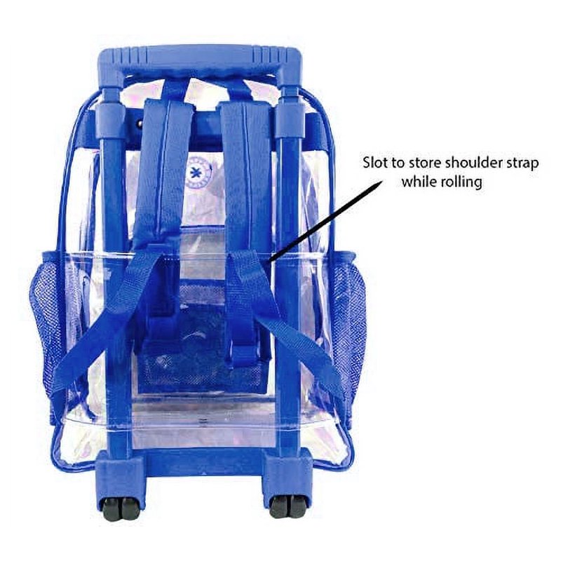 Heavy Duty Clear Wheeled Backpack with Tuckable Straps - 17x13.5x7 Inches