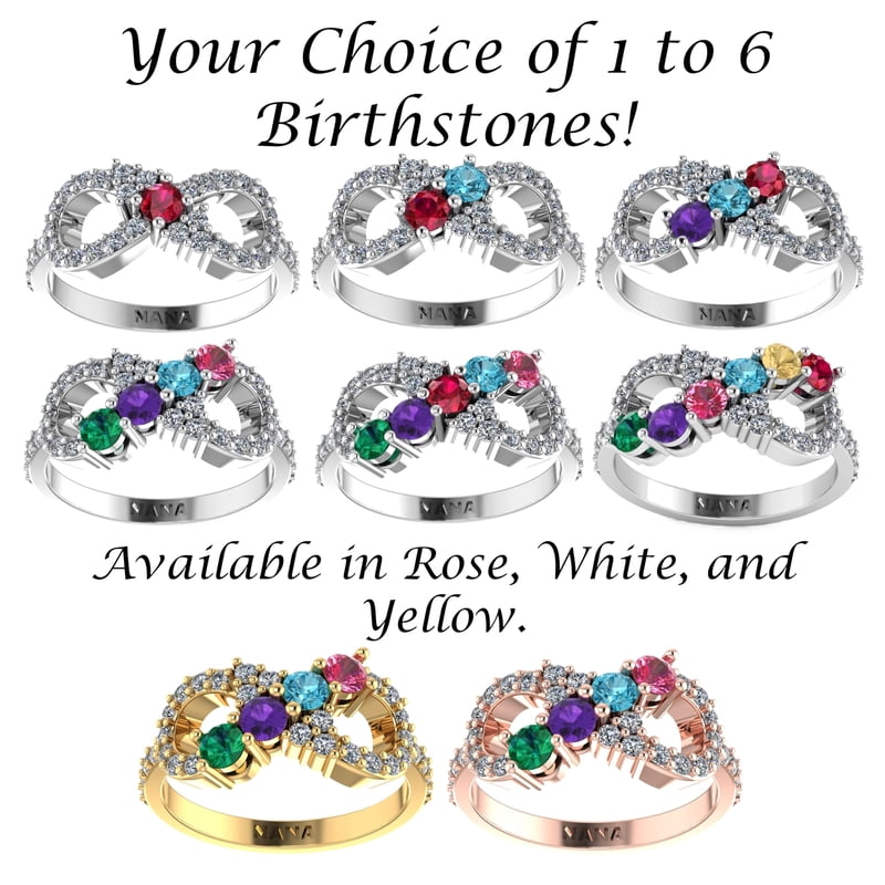 Mother's Infinity Birthstone Ring - Customizable 6-Stone Family Jewelry