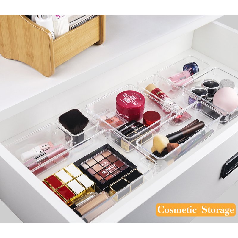 27-Piece Clear Drawer Organizer Set with 5 Sizes for Office, Makeup, Kitchen Storage