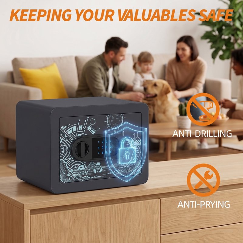 Multi-Function Home Safe for Jewelry Cash & Valuables - Compact Security Safe with Digital & Key Lock