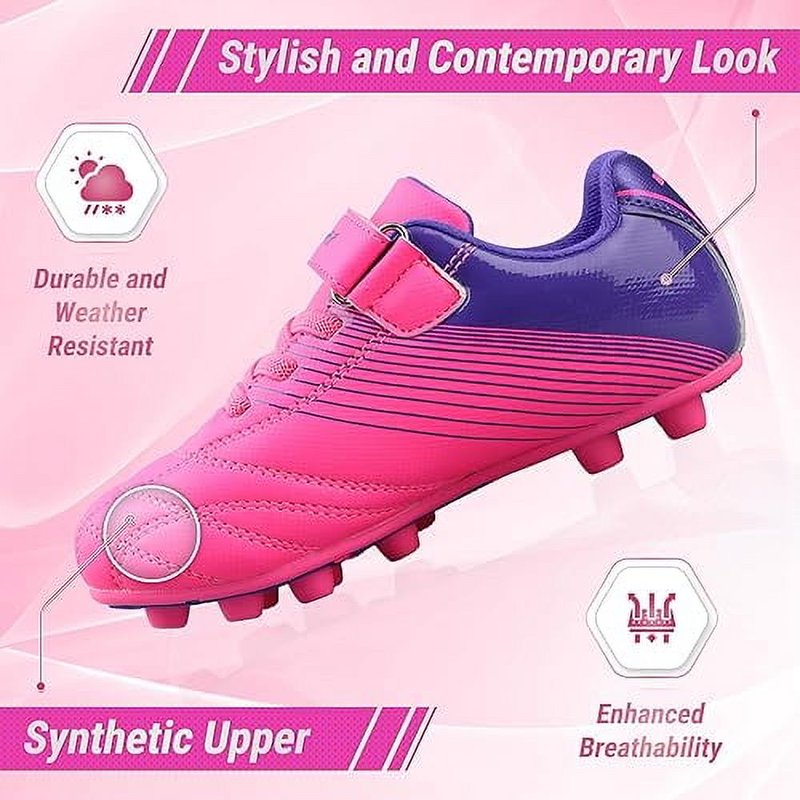 Vizari Loma Junior Hook-and-Loop Firm Ground Soccer Cleats - Pink/Purple 10.5