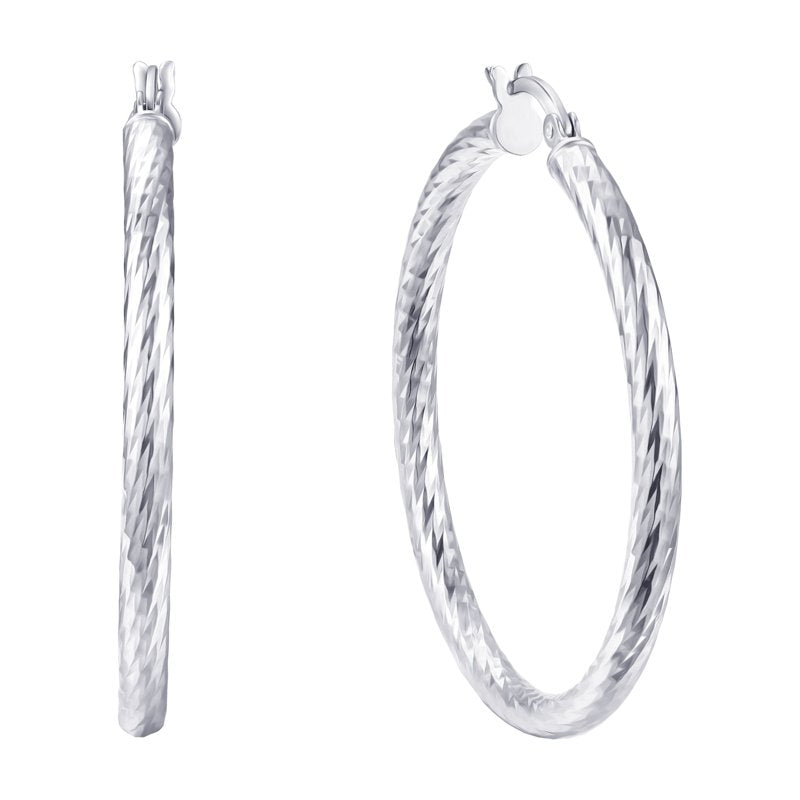 Sterling Silver Rope Twist Hoop Earrings 40MM for Women