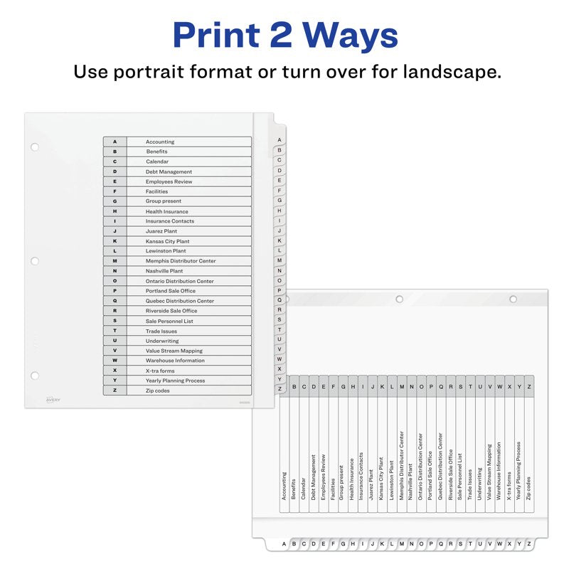 Extra-Wide Binder Dividers with Tabs - 26 Pack for Organizing Files