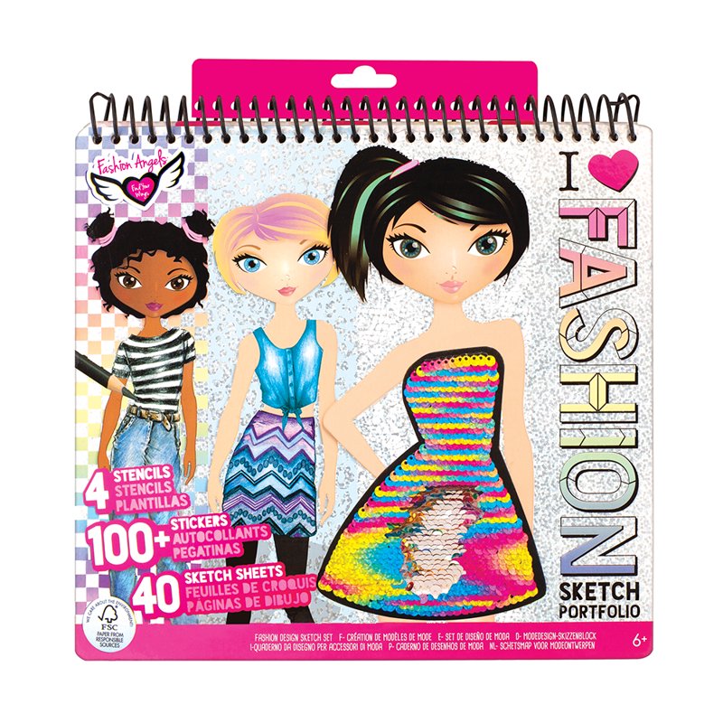 Fashion Sketch Portfolio Notebook with Stencils & Stickers - 8.5x11 Inch, 40 Pages