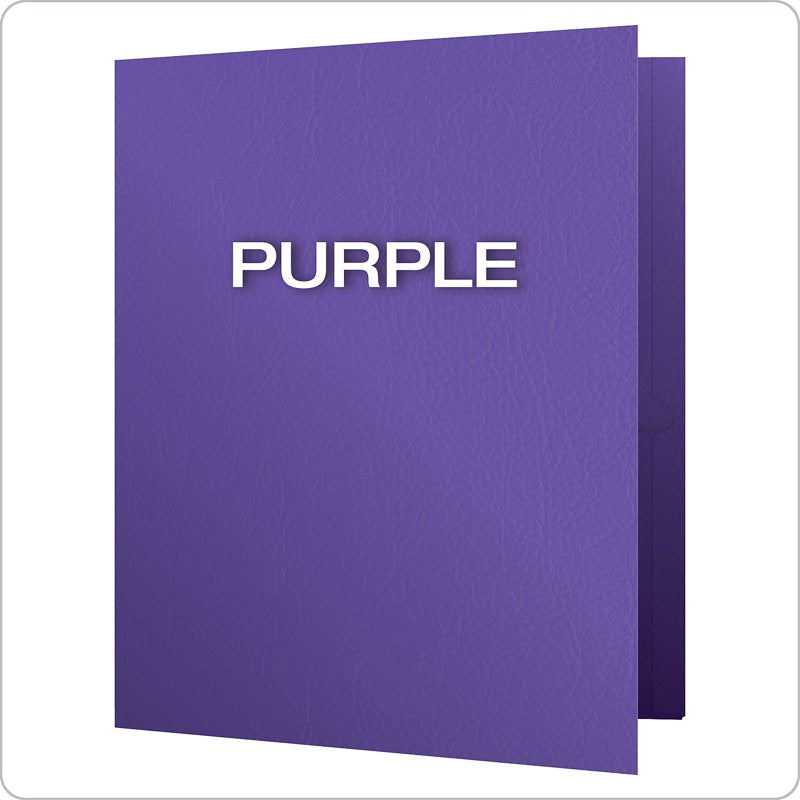 Oxford Twin-Pocket Folder with Leather Grain Finish - Purple, 25 Pack