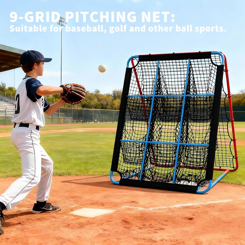 Adjustable Baseball Rebounder Net 5x4 FT with Strike Zone Targets for Hitting & Fielding