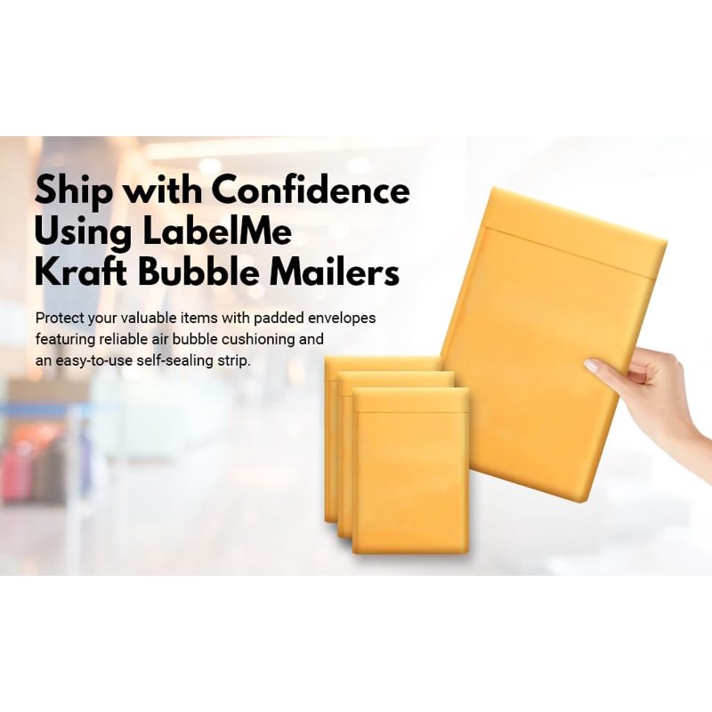 Self-Sealing Kraft Bubble Mailers - 7.25 x 12 Inches, 200 Envelopes