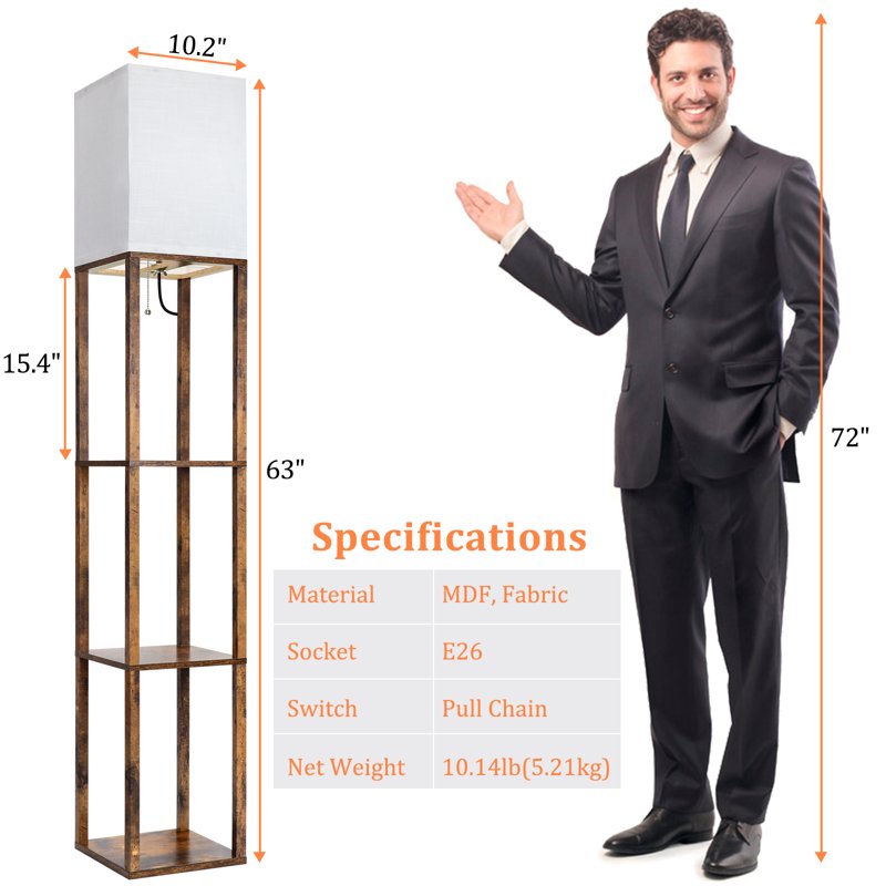 Modern Dimmable Floor Lamp with Shelves - Solid Wood Standing Lamp for Living Room & Bedroom