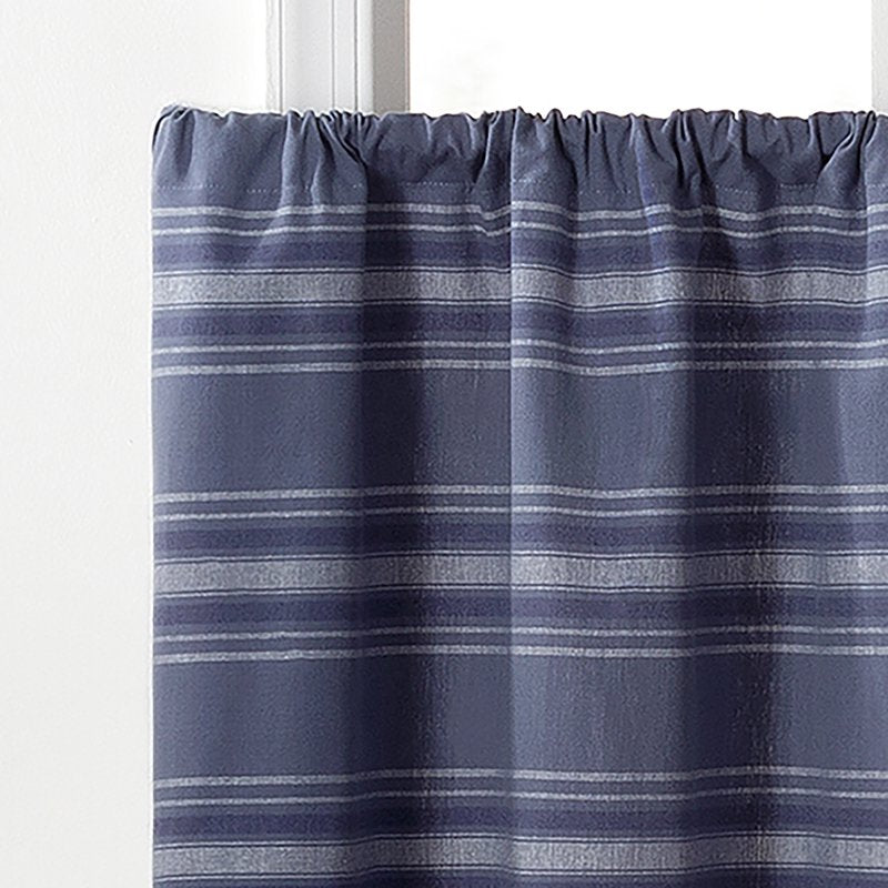 Indoor Light Filtering Tier Set - Ruffle Stripe 36 Inches Poseidon Blue