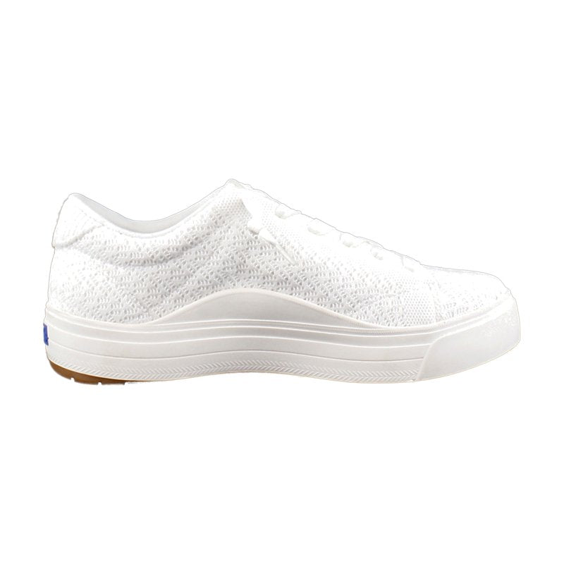 Women's Canvas Sneakers with Lace-Up Closure - White Knit, Wide & Medium Widths