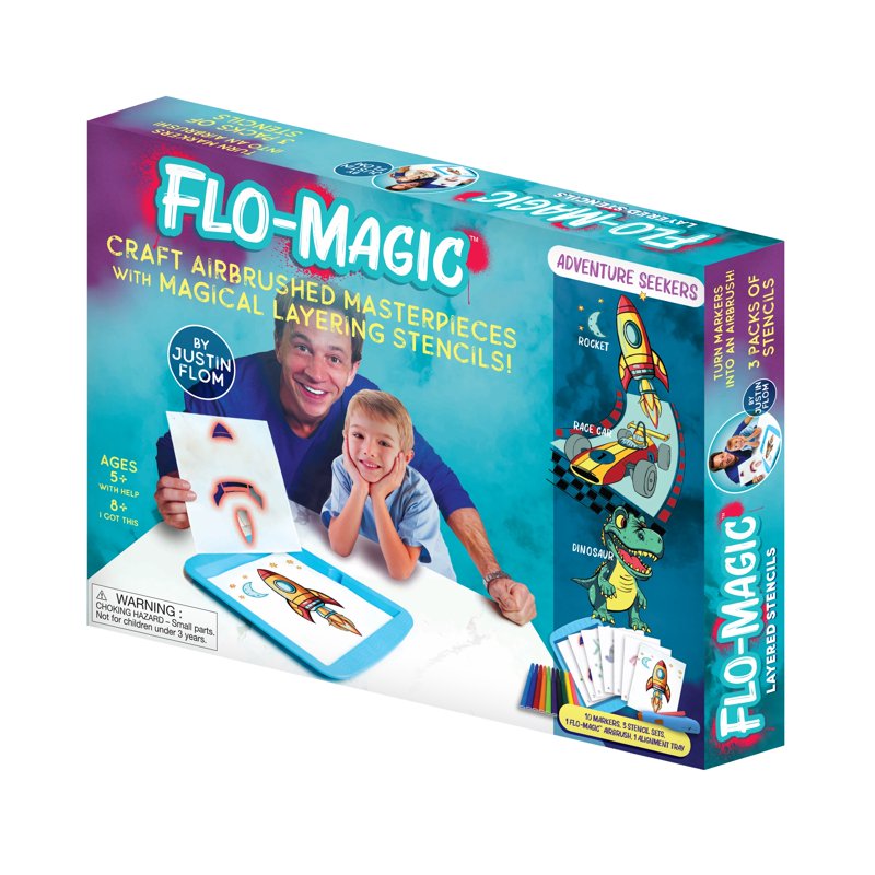 Kids Art & Craft Kit with Stencils and Airbrush Layering Tools - Adventure Seekers