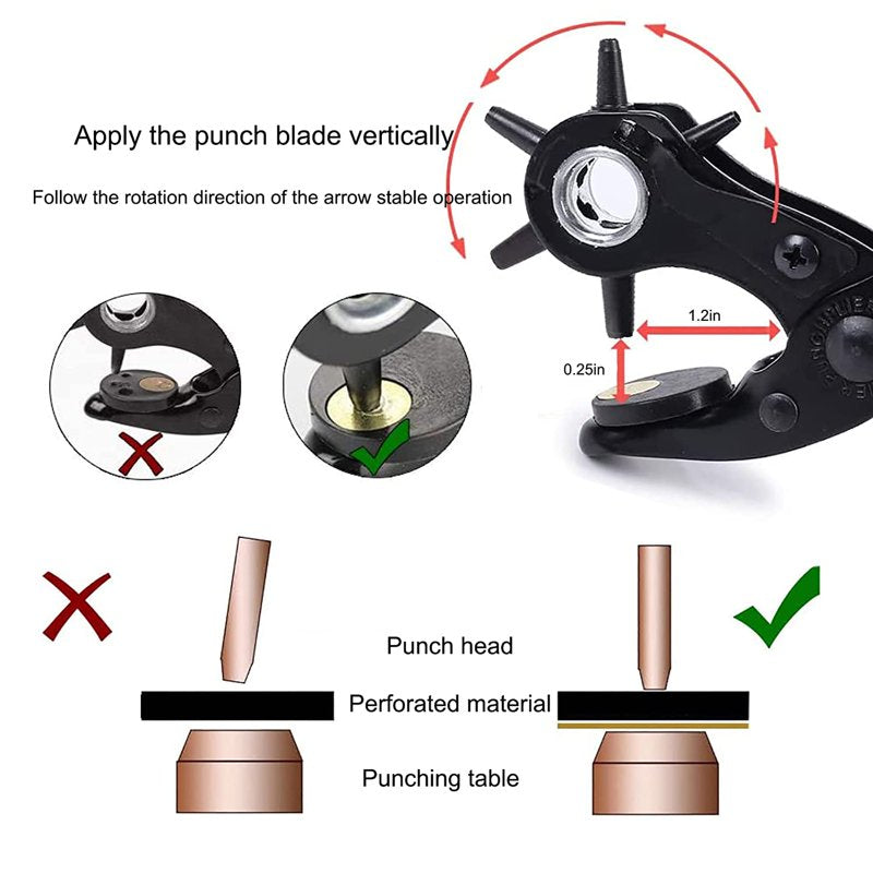 Leather Hole Punch Tool for Belts Watch Straps & Leather Crafts - 2-4.5mm Sizes