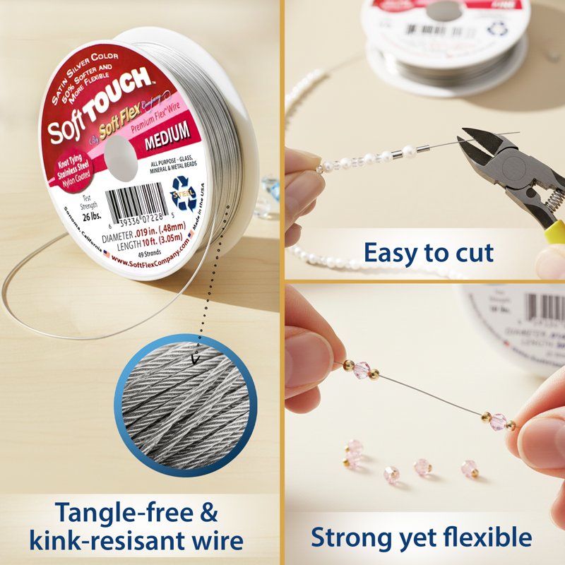Medium Beading Wire 49 Strands Satin Silver Jewelry Wire 10ft