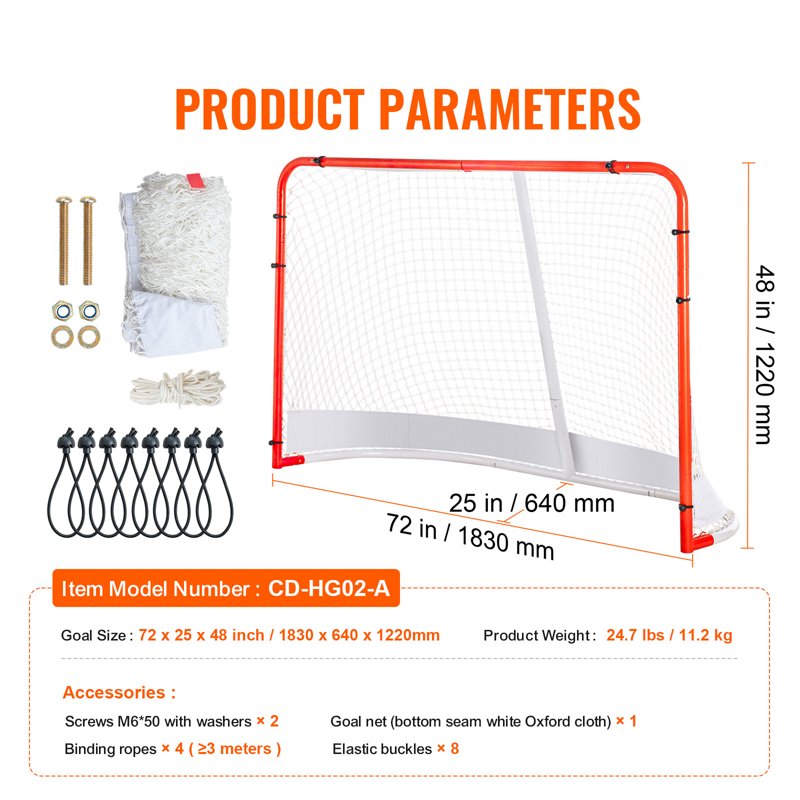 Portable Hockey Goal Net 72x48 Inches Steel Frame Indoor Outdoor Sports Equipment