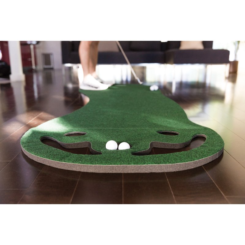 Indoor Putting Green Mat - 3x9 Ft Golf Practice Surface with 3 Holes & Bunkers