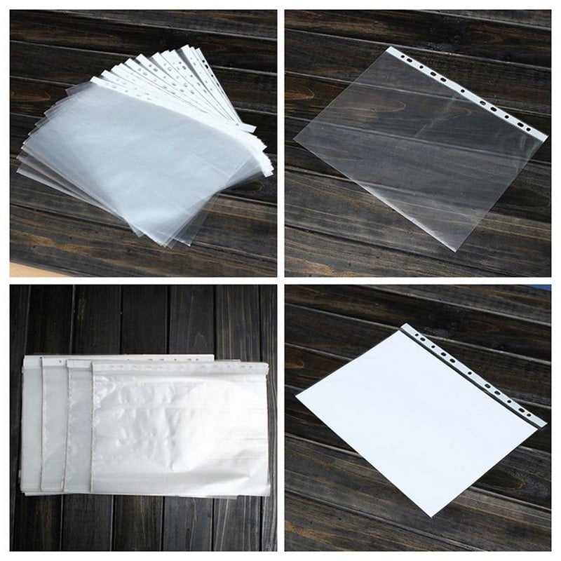 100pcs A4 Transparent PP Punched File Pockets for Office & Filing
