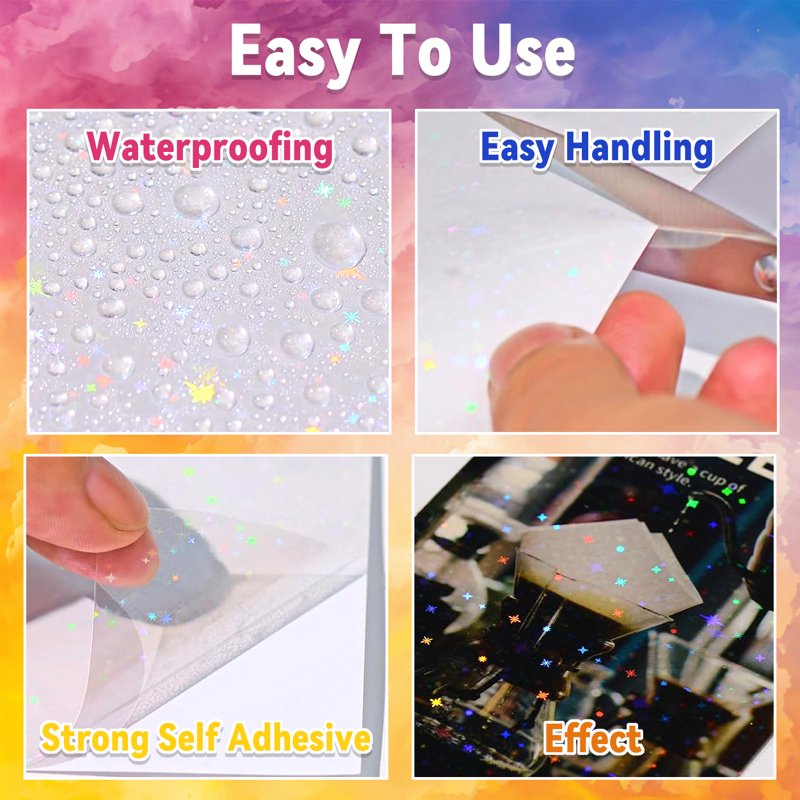 Holographic Sticker Paper 30 Sheets A4 Waterproof Vinyl Crafts DIY Overlay