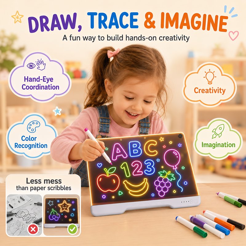 LED Drawing Board 16 Inch Light-Up Acrylic Message Board with 10 Color Modes