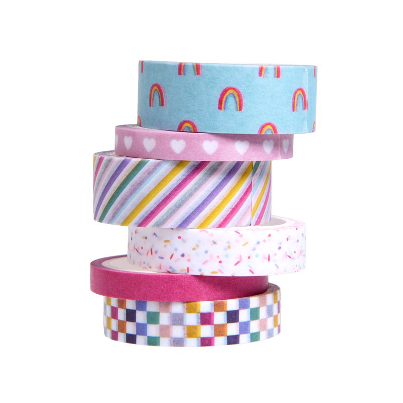 Rainbow Washi Tape Set for Scrapbooking and Crafts - 6 Rolls, 32 Yards