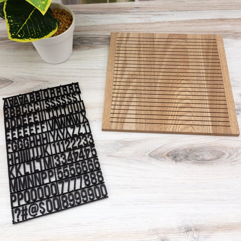 Wooden Letter Board 10x10 Inch with Black Letters and Numbers - Home Office Decor