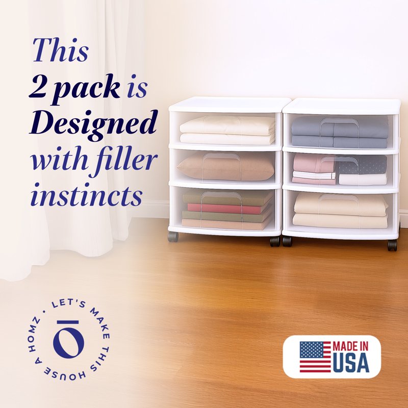 Small Rolling Storage Cart with 3 Clear Drawers, Space-Saving Organizer