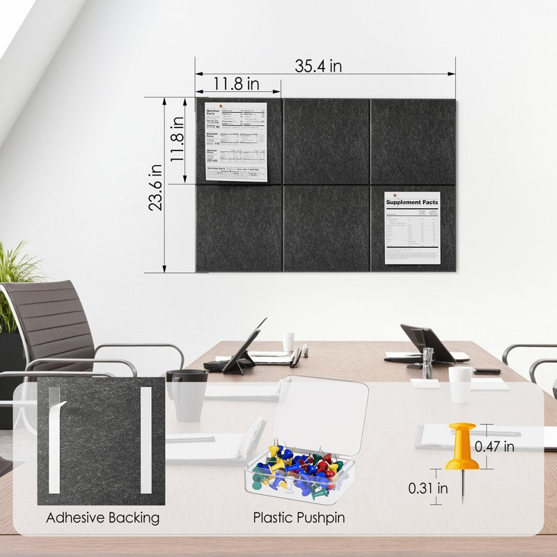 Large Felt Bulletin Boards Pack 6 - Customizable Wall Tiles for Office & Home