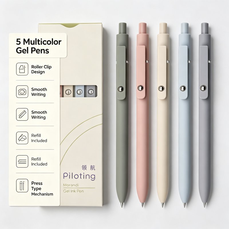 Retractable Gel Pens Set - Multi-Color Barrels, Smooth Quick-Dry Ink, 5 Pack