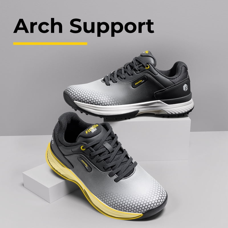 FitVille Wide Mens Golf Shoes with Arch Support, Gray, 9 Wide
