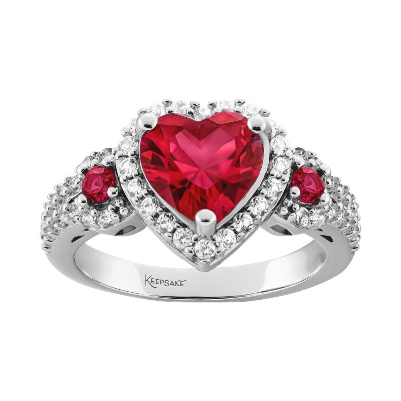 Sterling Silver Created Ruby & White Sapphire Heart Ring - Women's Jewelry